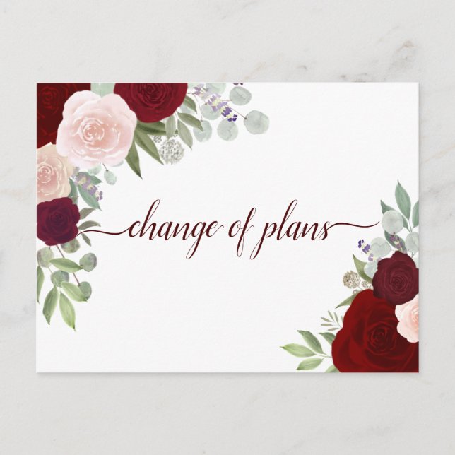 Postal De Anuncios Rosas Rojas y Rosadas Elegantes Cambio de Planes d (Anverso)