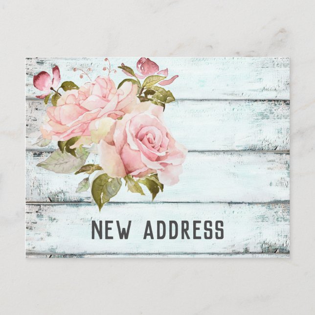 Postal De Anuncios Rosas rosadas cerca rústica acuática nueva direcci (Anverso)