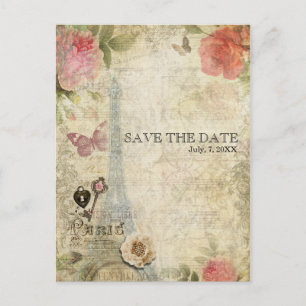 Postal De Anuncios Rosas rosadas vintage de París para boda GUARDA LA