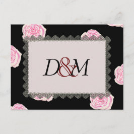 Postal De Anuncios Rosas rosados de col y Boda de encaje negro