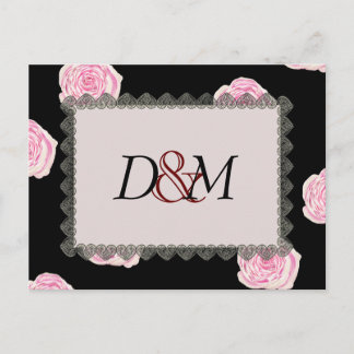 Postal De Anuncios Rosas rosados de col y Boda de encaje negro