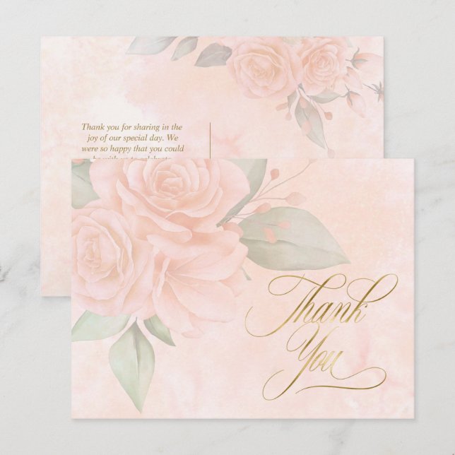 Postal De Anuncios Rosas Suaves de Rubor Boda Agradecimiento ID828 (Anverso / Reverso)