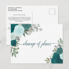 Postal De Anuncios Rosas Turquesa Elegantes Cambio de planes de boda