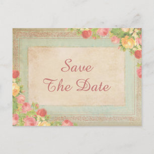 Postal De Anuncios Rosas Vintage Elegantes Dulces 16 Guardar La Fecha