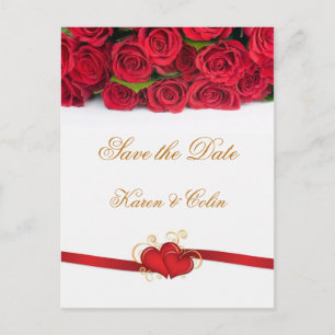Postal De Anuncios Rosas y corazones rojos Salven la fecha