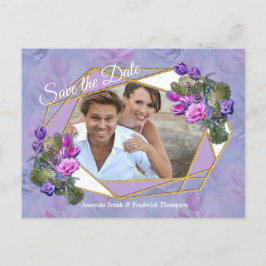 Postal De Anuncios Rosas y tulipanes de color azul violeta con oro c