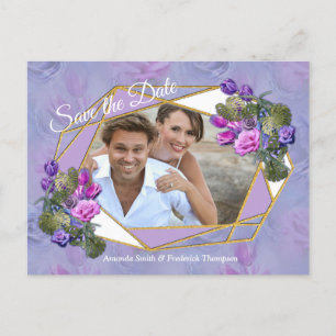 Postal De Anuncios Rosas y tulipanes de color azul violeta con oro c