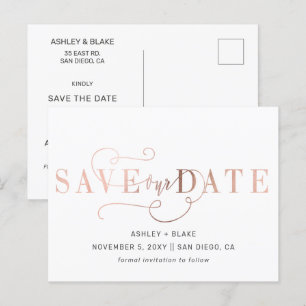 Postal De Anuncios Rose Gold Caligrafía Manuscrita Save the Date