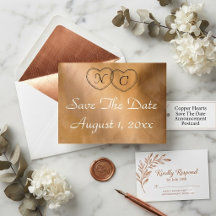 Rose Gold Save the Date Corazones de Cobre