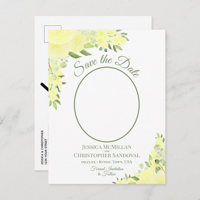 Postal De Anuncios Roses amarillos Oval foto Boho Wedding Save the Da (Anverso / Reverso)