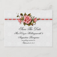 Roses rosados vintage e impresión Damask Save the 