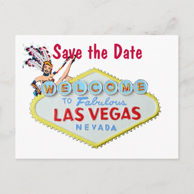 Postal De Anuncios Rótulo Boda de Las Vegas con Showgirl (Anverso)