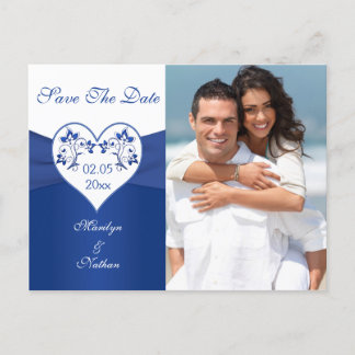 Postal De Anuncios Royal Blue and White Save the Date Photo Card