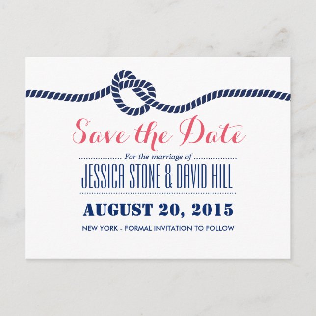 Postal De Anuncios Royal Blue Tying the Knot Wedding Save the Date (Anverso)