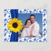 Royal Blue Yellow Damask Sunflower Guardar la fech