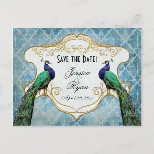 Postal De Anuncios Royal Peacock Blue Save the Date Postcard