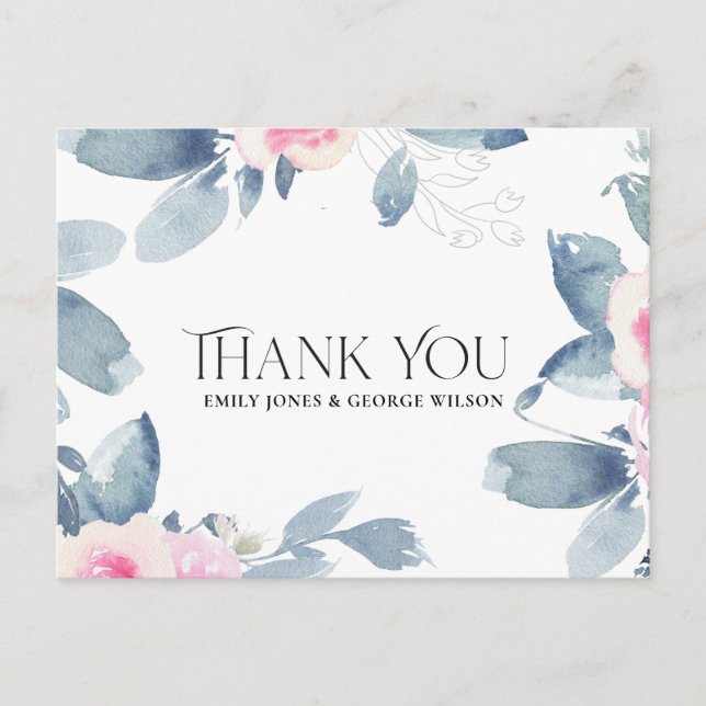 POSTAL DE ANUNCIOS RUBOR AZUL FLORAL CUALQUIER AÑO ANIVERSARIO GRACIA (Anverso)
