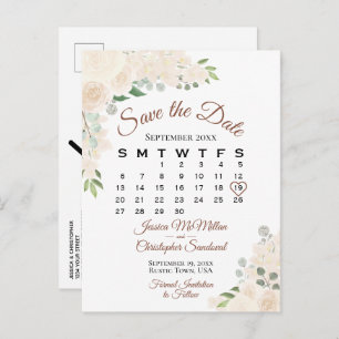 Postal De Anuncios Rubor Peach Floral Wedding Guardar el calendario d