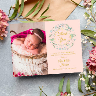 Postal De Anuncios Rubor Pink Baby Photo Greenery Gracias Por Nacer