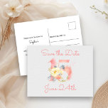 Postal De Anuncios Rubor Pink Floral Number 15 Save the Date<br><div class="desc">Número 15 Guardar la postal de la fecha Este delicado y femenino diseño cuenta con el número 15, decorado con un ramo de flores y follaje. Tiene una paleta de colores suaves de rosa, albaricoque, amarillo, dorado y azul polvoriento. La plantilla está preparada para que añada su fecha, nombre y...</div>