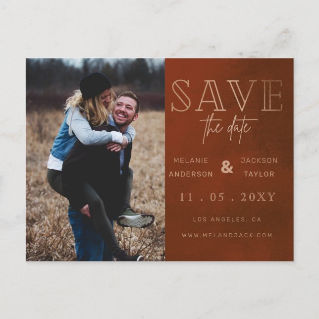 Postal De Anuncios Rust Estilo Manuscrito Foto Save the Date (Anverso)