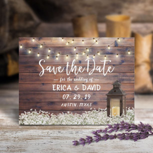 Postal De Anuncios Rustic Barn Lantern String Lights Save the Date