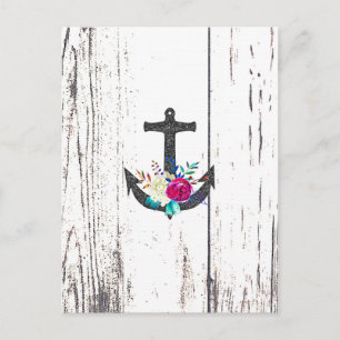 Postal De Anuncios Rustic Beach Anchor y Audaz Floral Salven la fecha