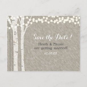 Postal De Anuncios Rustic Birch Tree String Lights Save Date Boda