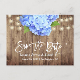 Postal De Anuncios Rustic Blue Hydrangea String Lights Save the Date