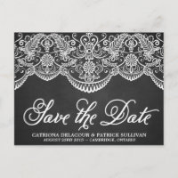 Rustic Brocade Lace Save the Date Postcard