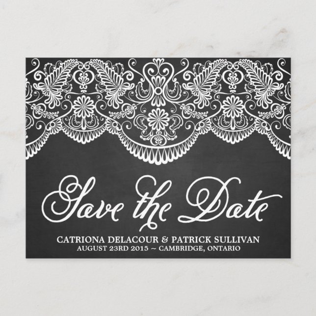 Postal De Anuncios Rustic Brocade Lace Save the Date Postcard (Anverso)