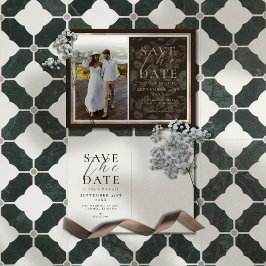 Postal De Anuncios Rustic Brown Botanical Pattern Photo Wedding