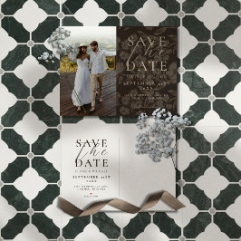 Postal De Anuncios Rustic Brown Botanical Pattern Photo Wedding