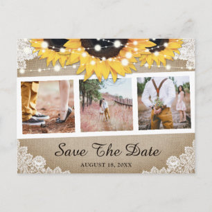 Postal De Anuncios Rustic Burlap Lace Sunflower Photo Save The Date