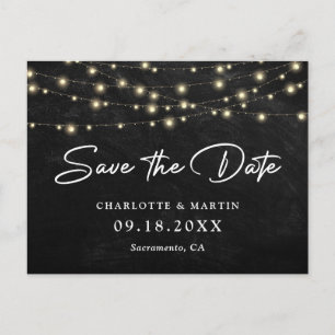Postal De Anuncios Rustic Chalkboard String Lights Save the Date