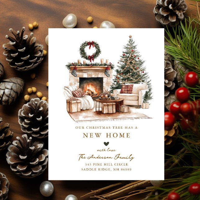 Postal De Anuncios Rustic Christmas Tree New Home Card (Subido por el creador)