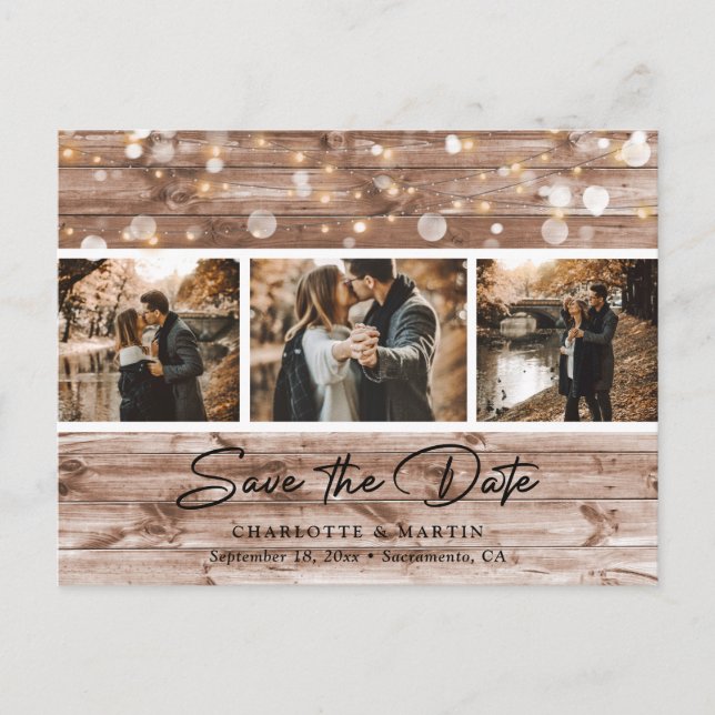 Postal De Anuncios Rustic Country Barn Wood Photo Save the Date (Anverso)