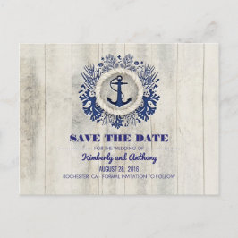 Postal De Anuncios Rustic Driftwood Nautical Navy Beach Save the Date