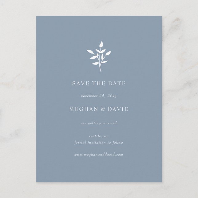 Postal De Anuncios Rustic Dusty Blue Simple Botanical Save The Date (Anverso)
