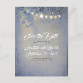 Postal De Anuncios Rustic Dusty Blue String Lights Save the Date