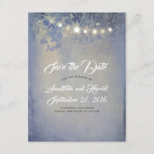 Postal De Anuncios Rustic Dusty Blue String Lights Save the Date