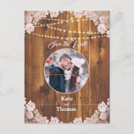 Postal De Anuncios Rustic Floral Light String Wood Save the Date Card