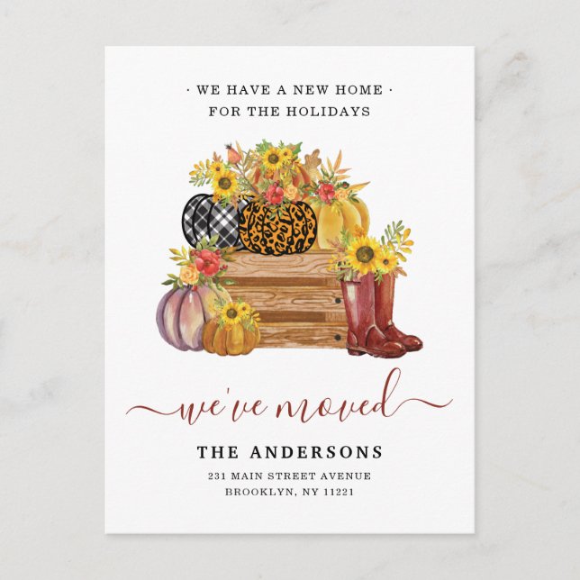 Postal De Anuncios Rustic hemos movido calabazas florales (Anverso)