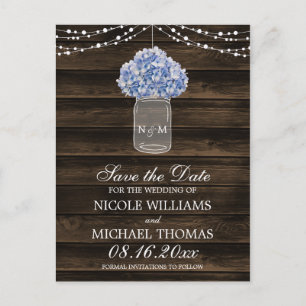 Postal De Anuncios Rustic Hydrangea Mason Jar Barn Wood Save the Date