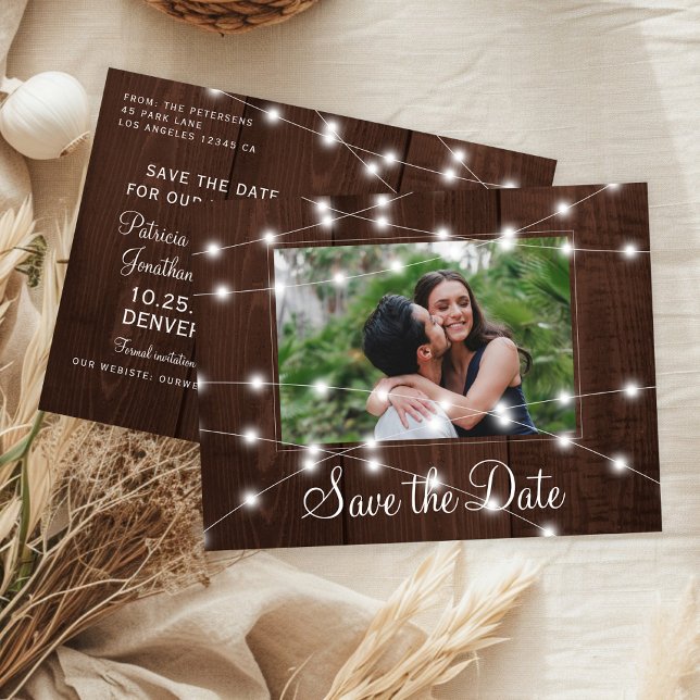 Postal De Anuncios Rustic lights country barn wedding save the date (Subido por el creador)