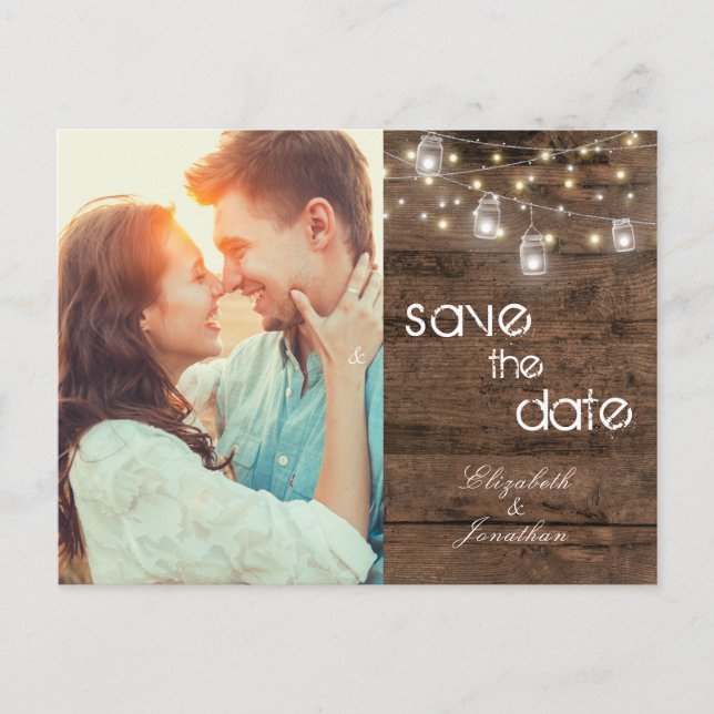 Postal De Anuncios Rustic Mason Jar String Luces Foto ZZ (Anverso)