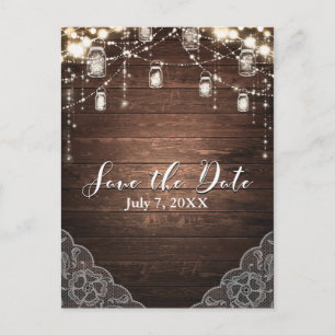 Postal De Anuncios Rustic String Lights Mason Jars Lace Save the Date
