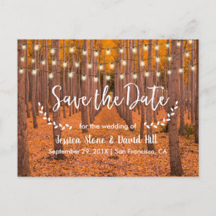 Postal De Anuncios Rustic String Lights Otoño Wedding Save the Date