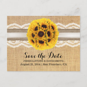 Postal De Anuncios Rustic Sunflower Ball Lace & Burlap Save Save the