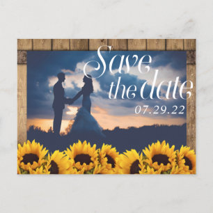 Postal De Anuncios Rustic Sunflower Barn Wood Photo Save the Date
